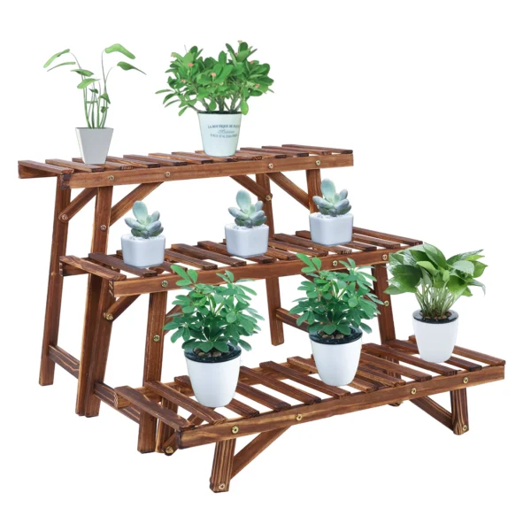 3 Tier Freestanding Ladder Shelf Wood Plant Stand Indoor Outdoor Plant Display Rack Flower Pot Holder Planter Organizer - Image 3