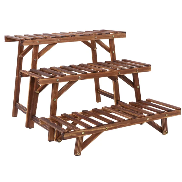3 Tier Freestanding Ladder Shelf Wood Plant Stand Indoor Outdoor Plant Display Rack Flower Pot Holder Planter Organizer - Image 4