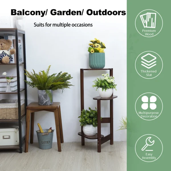 3 Tier Bamboo Tall Corner Plant Rack Planter Stand Flower Pot Holder Storage Rack for Balcony Garden Patio - Image 6