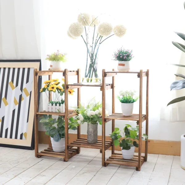 10 Pot Bamboo Plant Stand for In/Outdoor, Bonsai Flower Display, Shelf Holder Rack, Stylish - Image 2