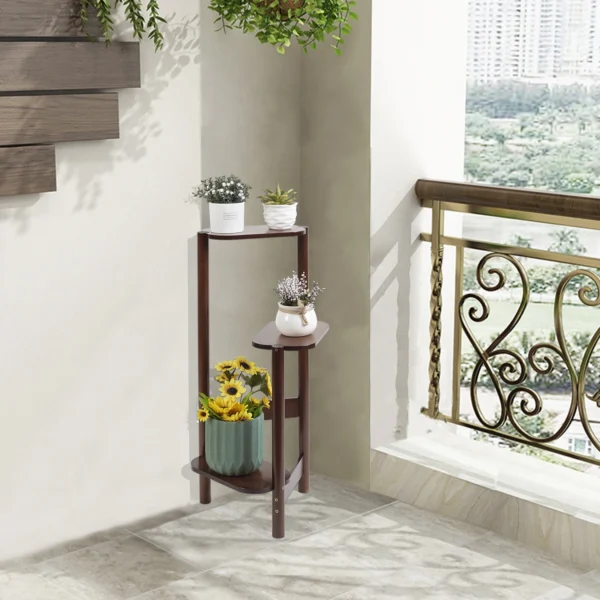 3 Tier Bamboo Tall Corner Plant Rack Planter Stand Flower Pot Holder Storage Rack for Balcony Garden Patio - Image 4