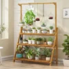 3 Tier Folding Bamboo Hanging Plant Stand Pot Shelf Stand Rack Indoor Outdoor Multi Use Greenhouse